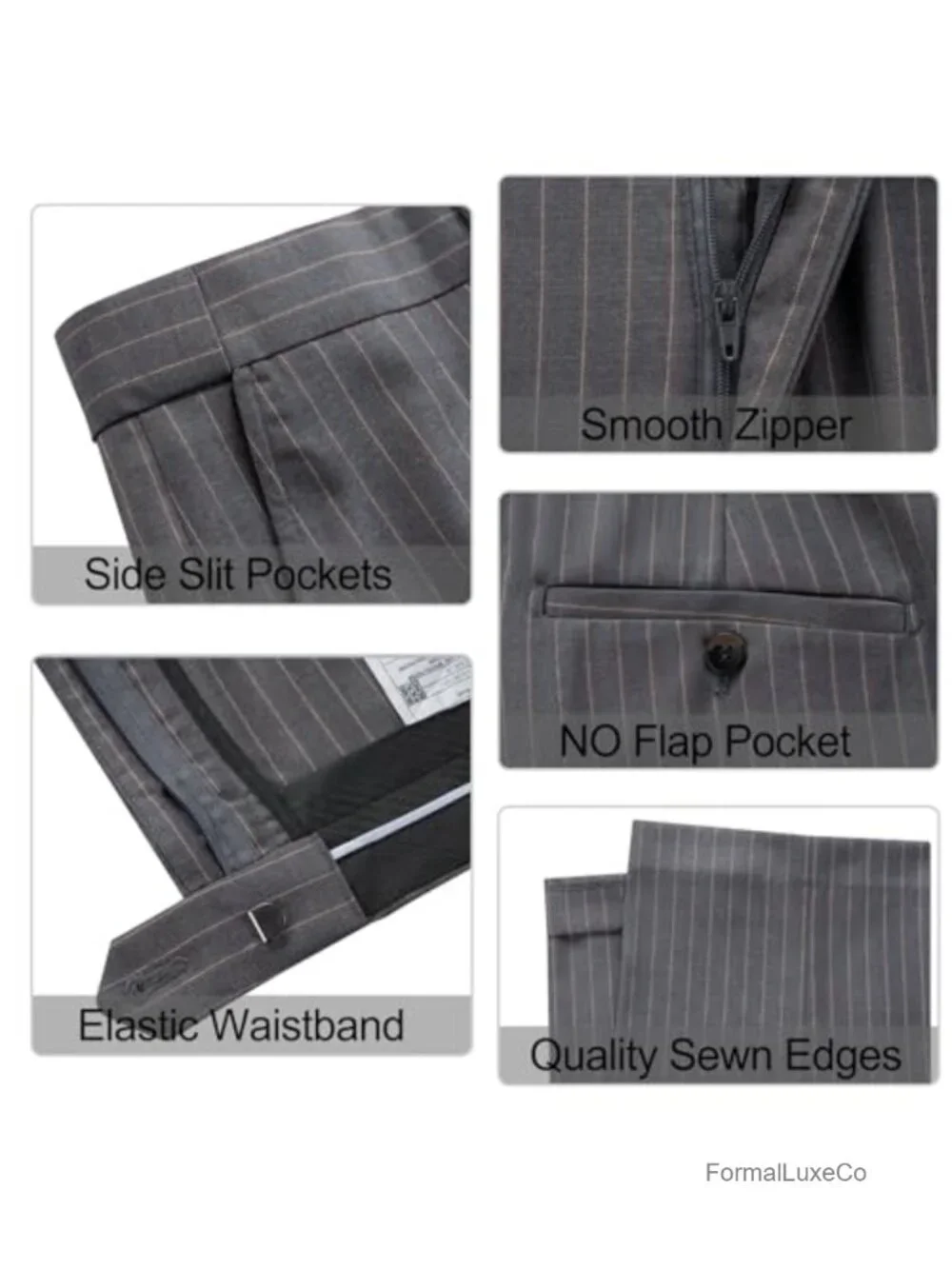 Men's Pinstripe Suit 2 Piece Vest and Pants Set Slim Fit Wedding Groomsmen Prom